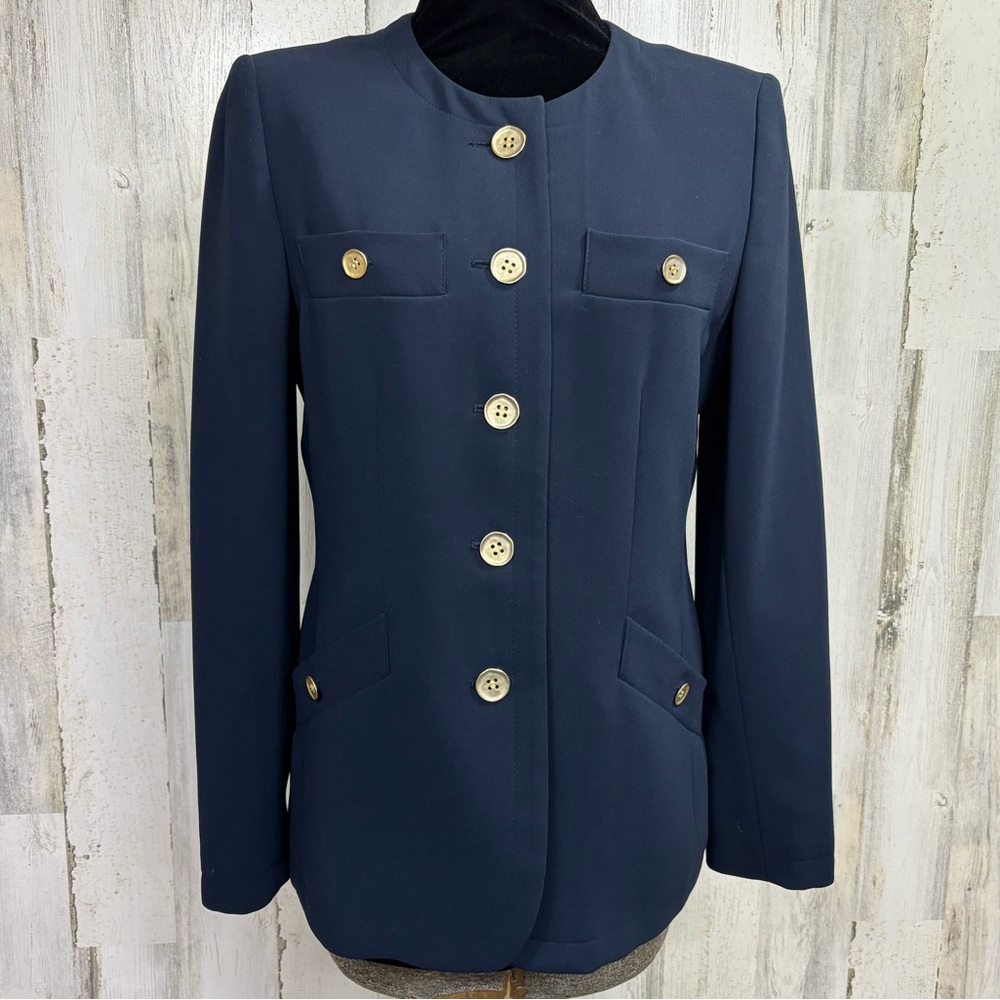 Kasper Vintage Navy Blue Button Front Blazer
